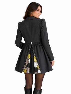 Rare Vintage Forever 21 "Twist" Cirque Collection Black Ruffle Swing Coat - Size